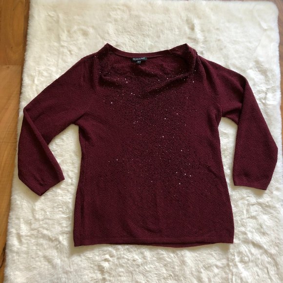 Eileen fisher merino wool gem embellished sweater size petite small - Picture 2 of 9